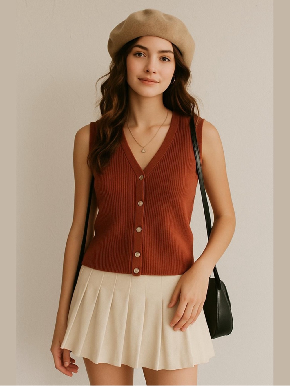 Vintage Tail 90s Burnt Orange Ribbed Button Down Sweater Vest Size S Boho Indie